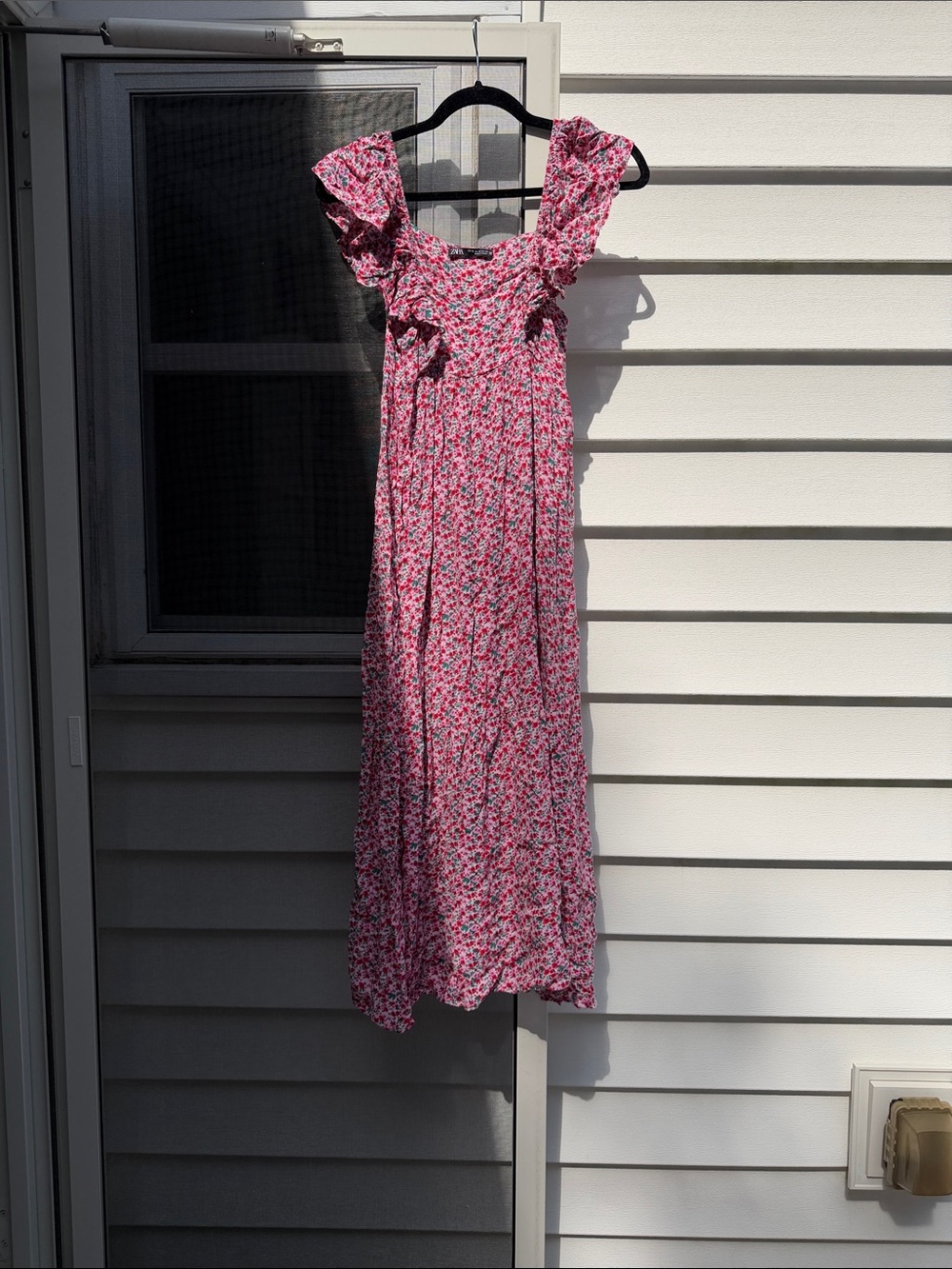 Zara Pink Floral Ruffle Strap Maxi Dress